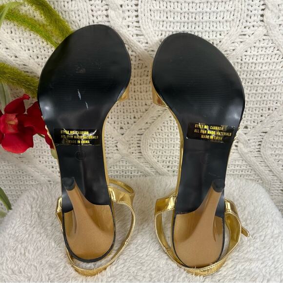 HERSTYLE Gold Metallic Stappy Faux Leather Caressa High Heel Y2K Sandals Sz 10 - Picture 9 of 14